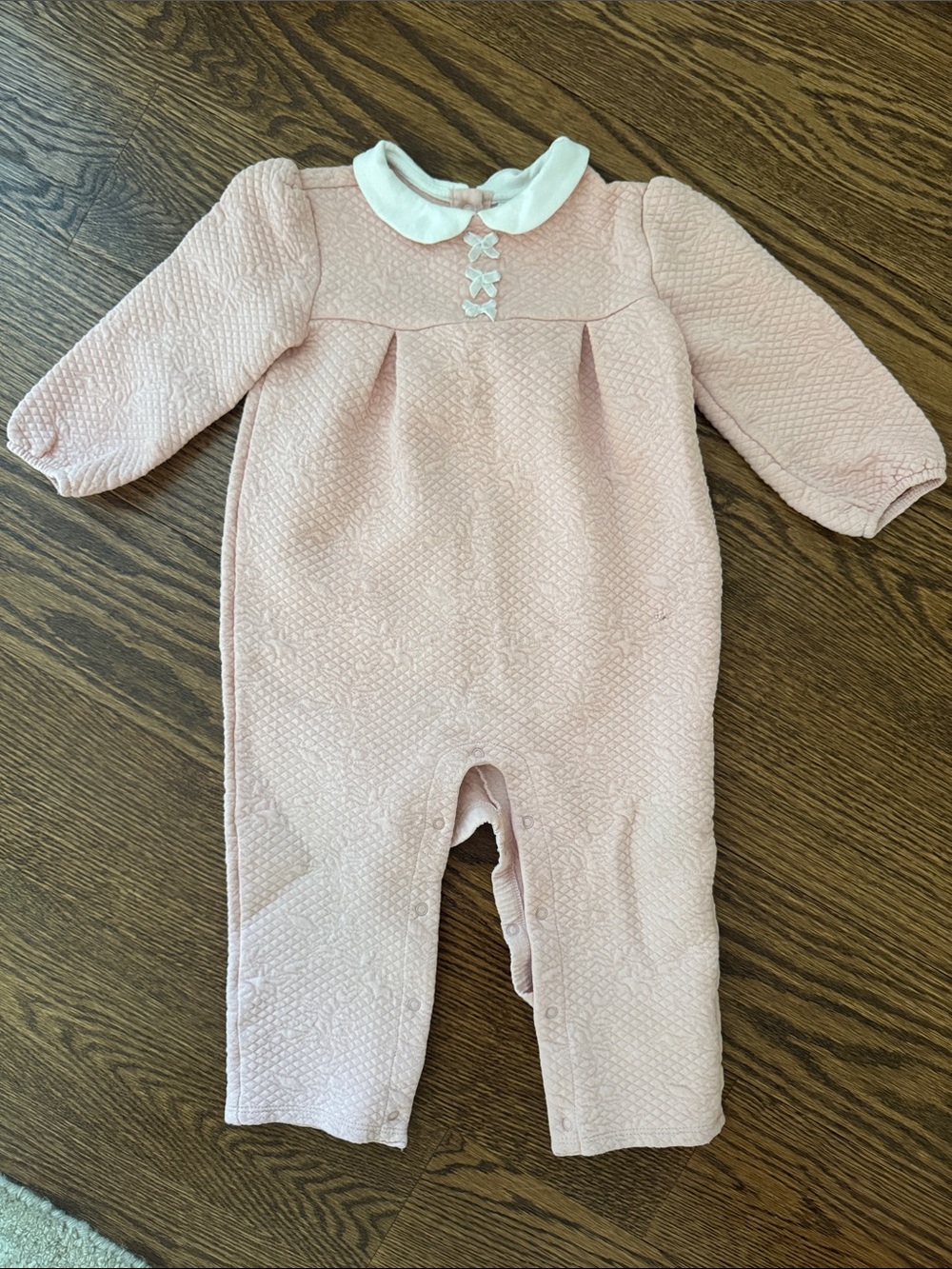 Janie and Jack Pale Pink Quilted Footie with White Peter Pan Collar
